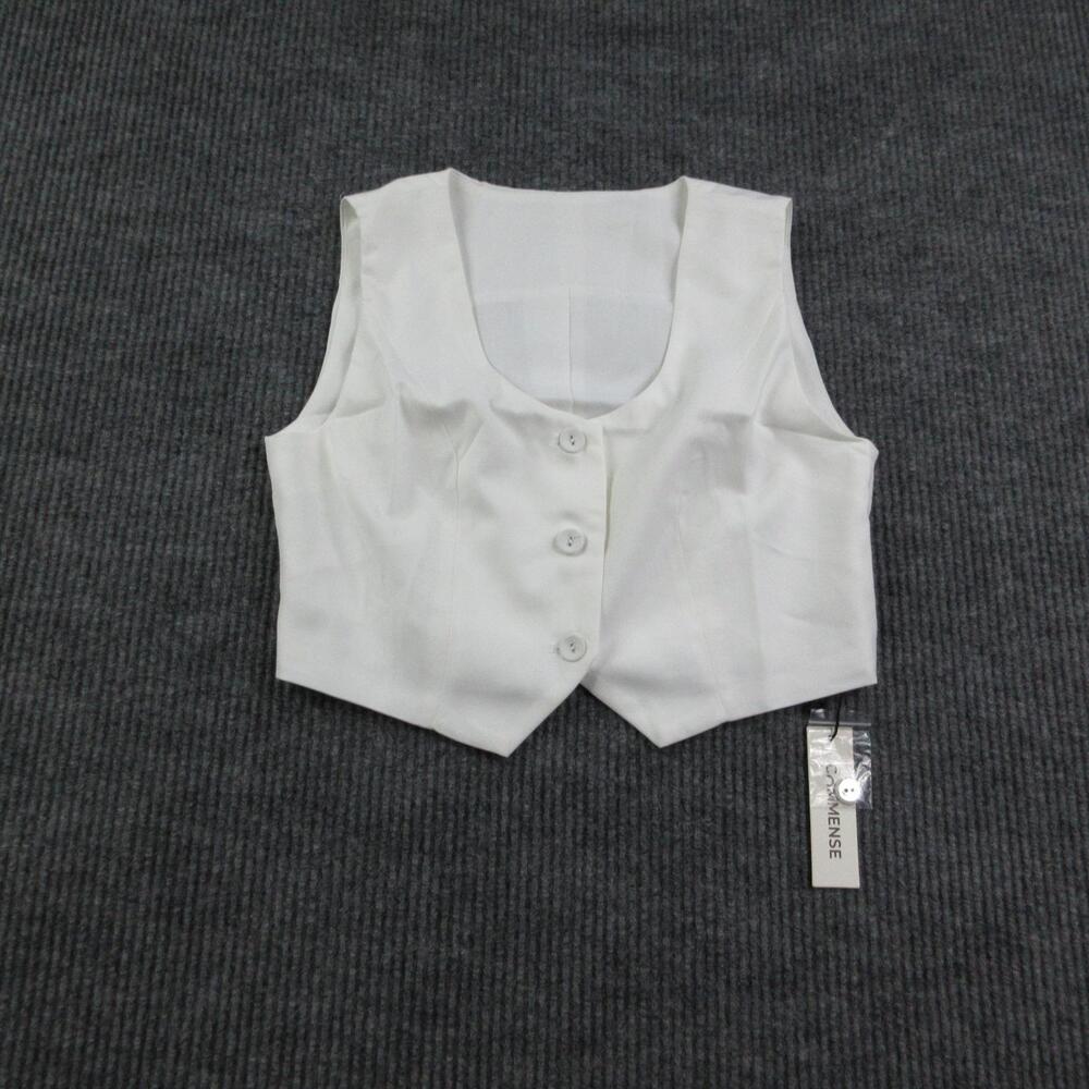 COMMENSE Pant Suit Womens S White Twill Tailored Slim 2-Piece Vest Pants NWT - Picture 14 of 16